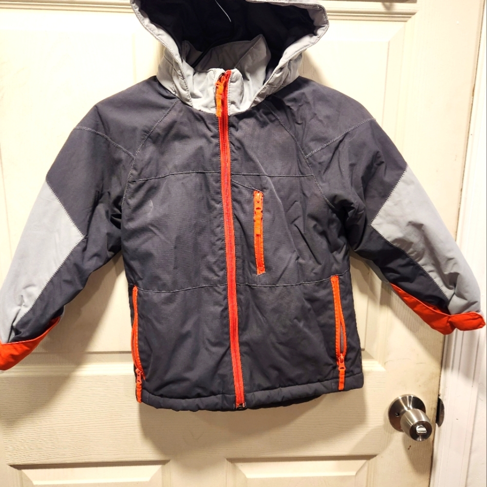 Place Gray and Orange Puffer Jacket with Hood